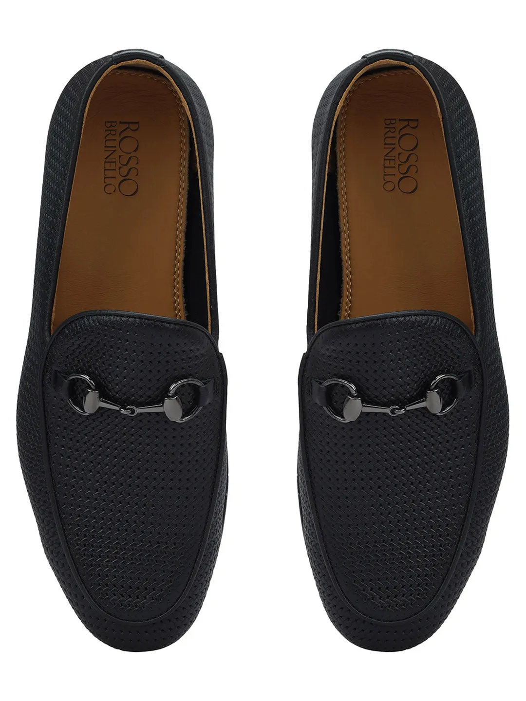 Black Textured Loafers With Buckle