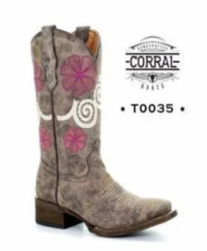 Corral Boots Teen Brown Floral Embroidery Boots