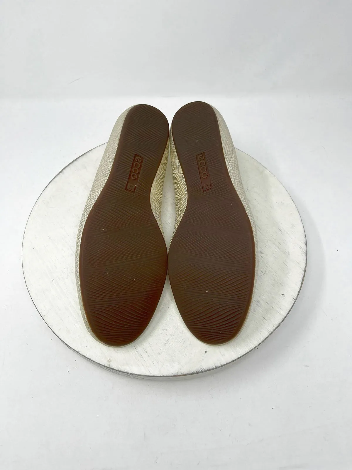 ecco Size 10 (41) Gold Metallic Crosshatch Wedge Ballet Flats