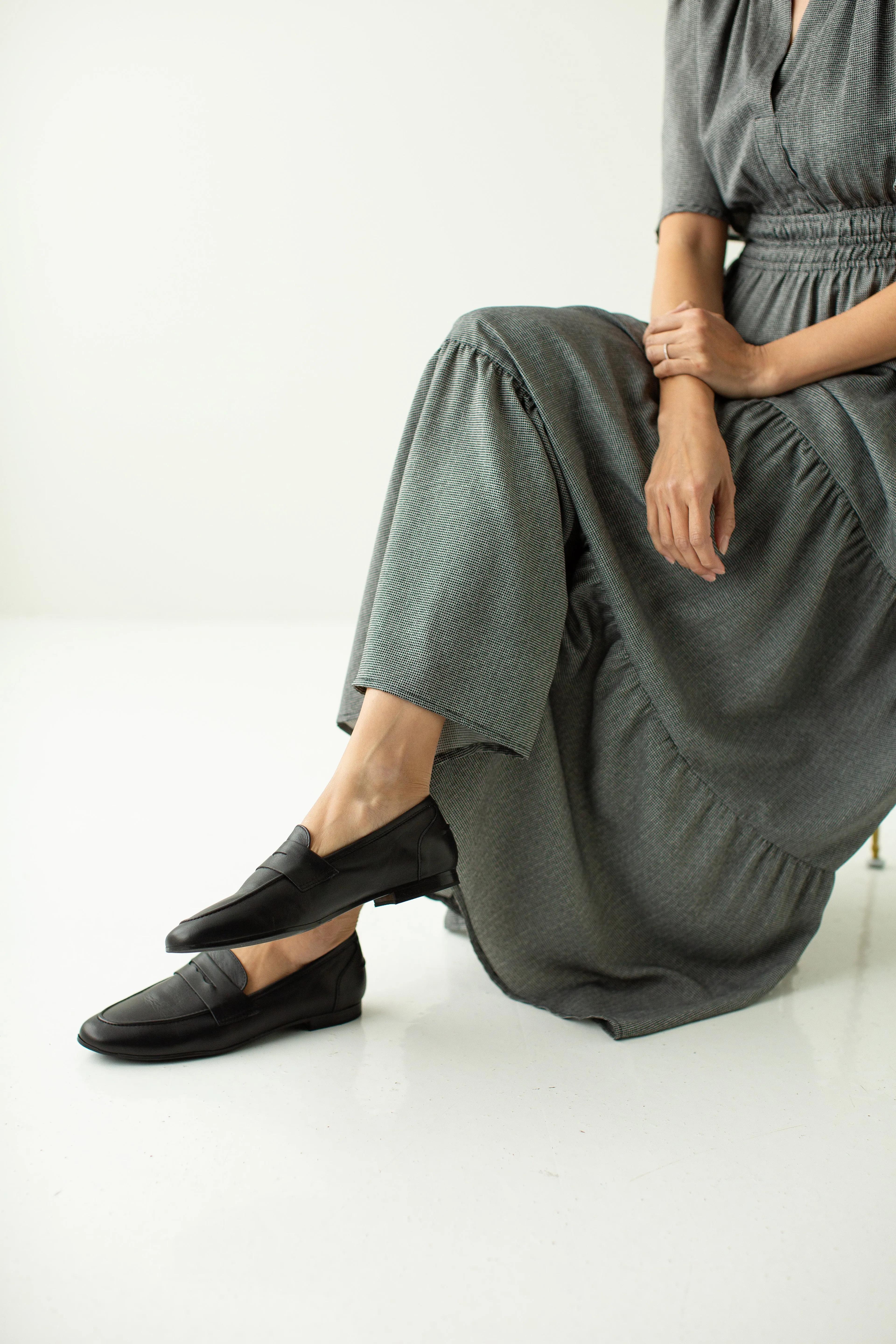 'Iona' Genuine Leather Penny Loafers in Black