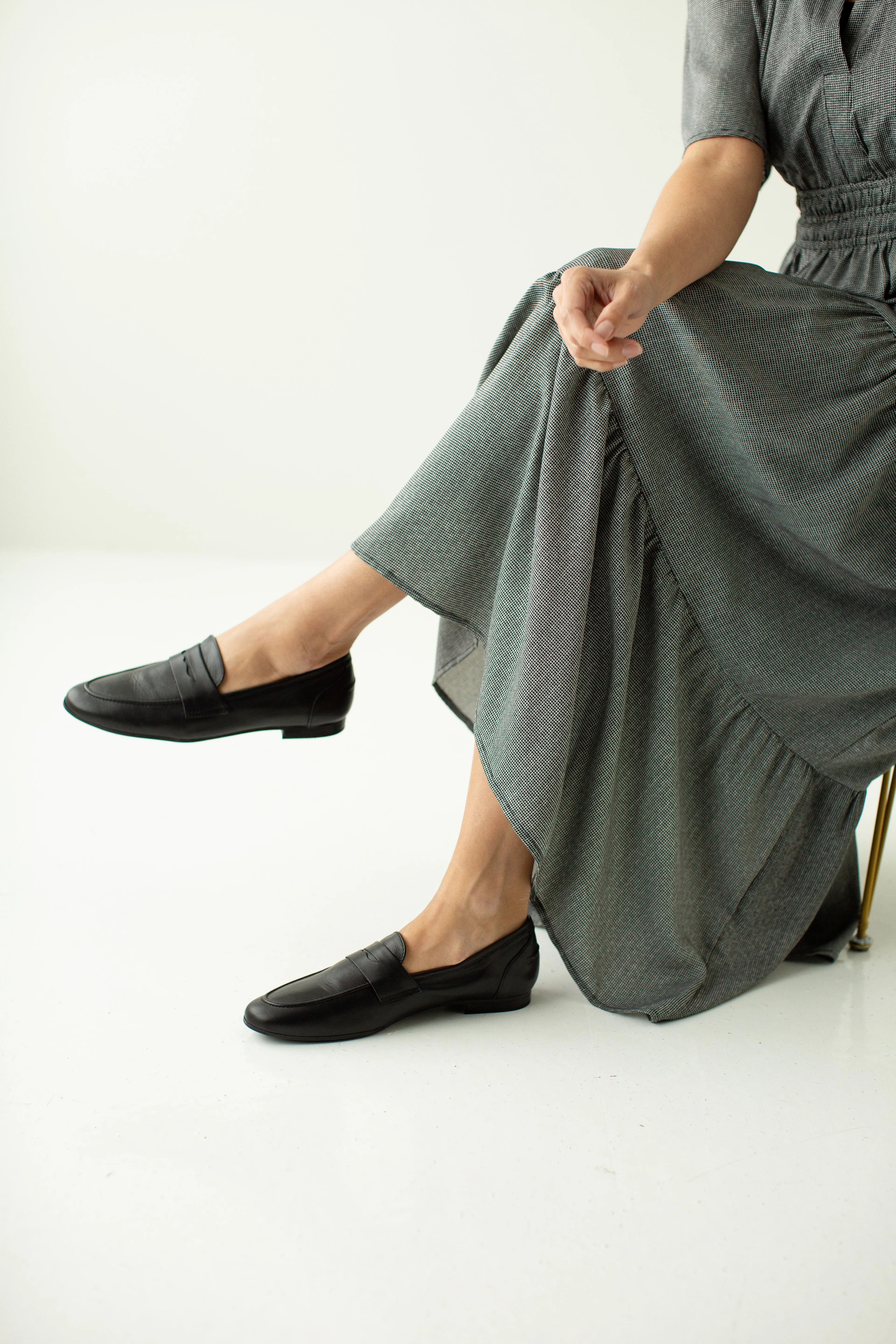 'Iona' Genuine Leather Penny Loafers in Black