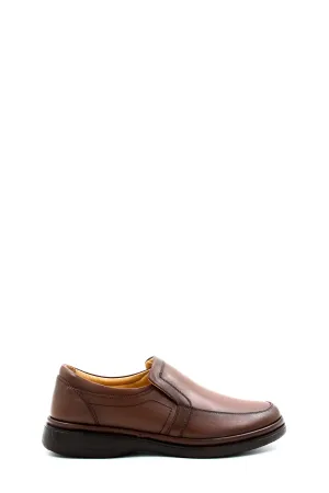 Men's Brown Leather Slip-On Loafers with Comfort Sole-Wessi