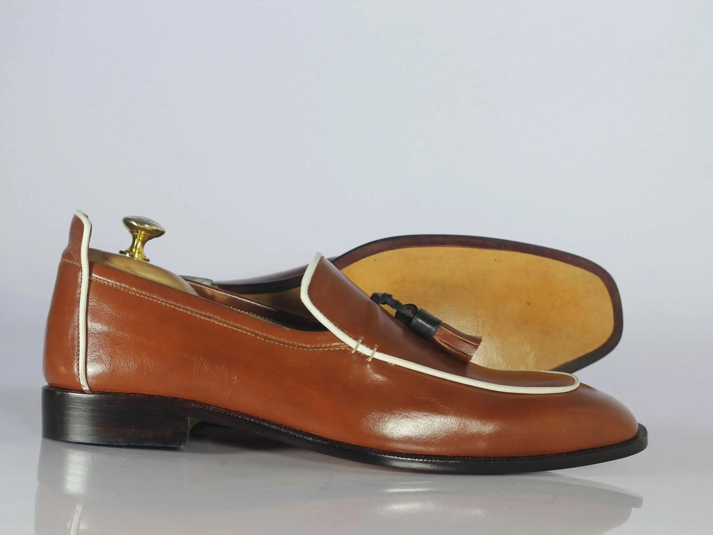 Men's Handmade Men's Brown Leather Loafer Shoe, Men Tassels Loafer Designer Shoe