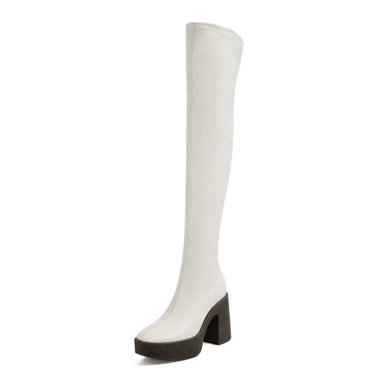 PU Platform Chunky Stretch Heel Over Knee Boots