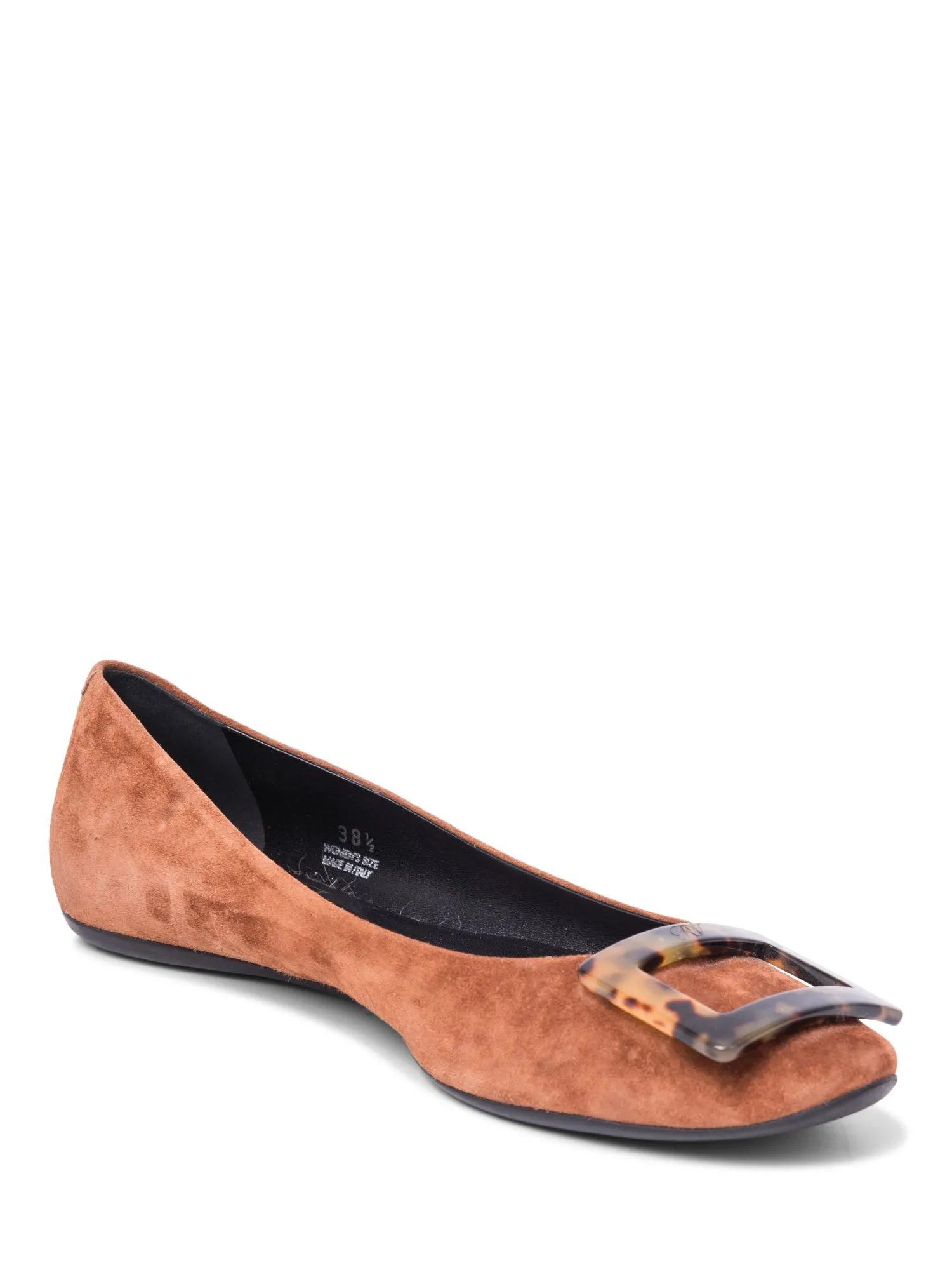 Roger Vivier Logo Suede Tortoiseshell Buckle Flats Brown