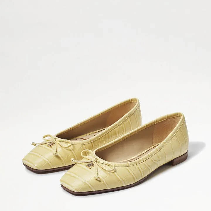Sam Edelman Jillie Bow Canary Yellow Leather Ballet Flats Slip On Dress Loafers