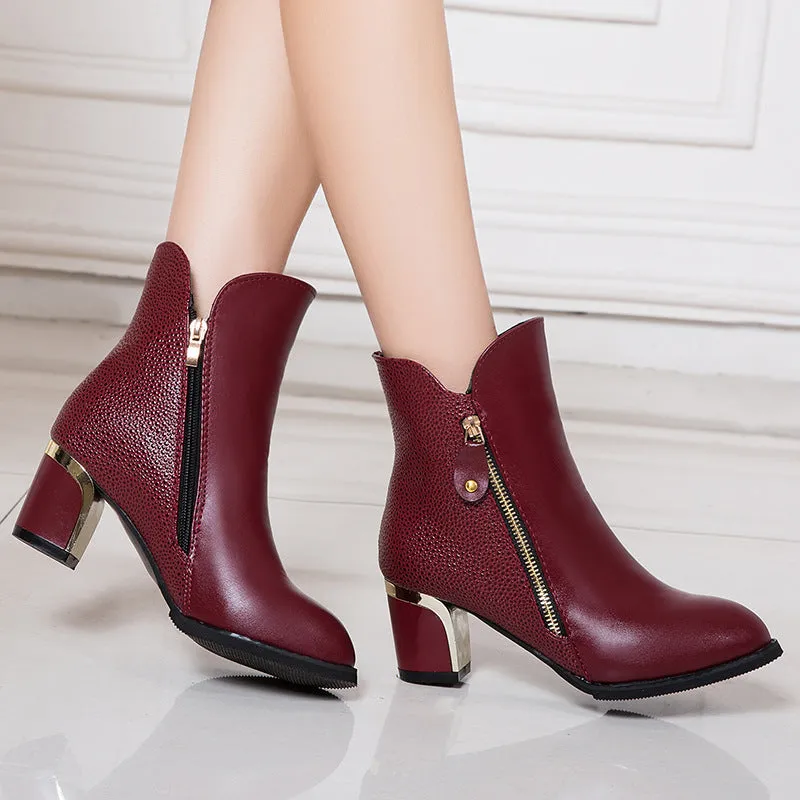 Sexy Pointed Head Zipper Ankle Boots