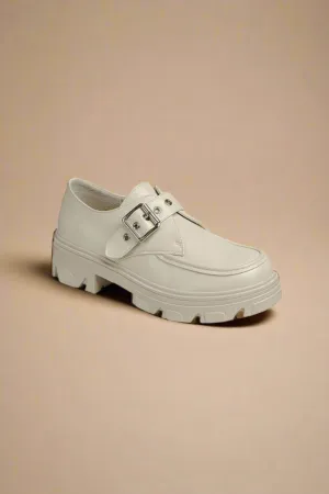Vegan Leather Buckled Platform Lug Sole Loafers in Bone